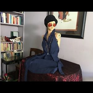 COOLEST HALTER DRESS, IN A ROYAL NAVY COLOR.